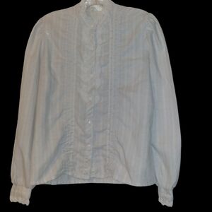 Vintage Ms. Paquette Women’s White Lace Stripes Button Up Prairie Shirt Small